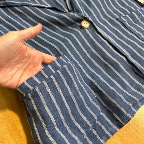 Lauren Vidal Blue and White Striped Linen Blazer Medium Coastal Grandma Light - Picture 8 of 10